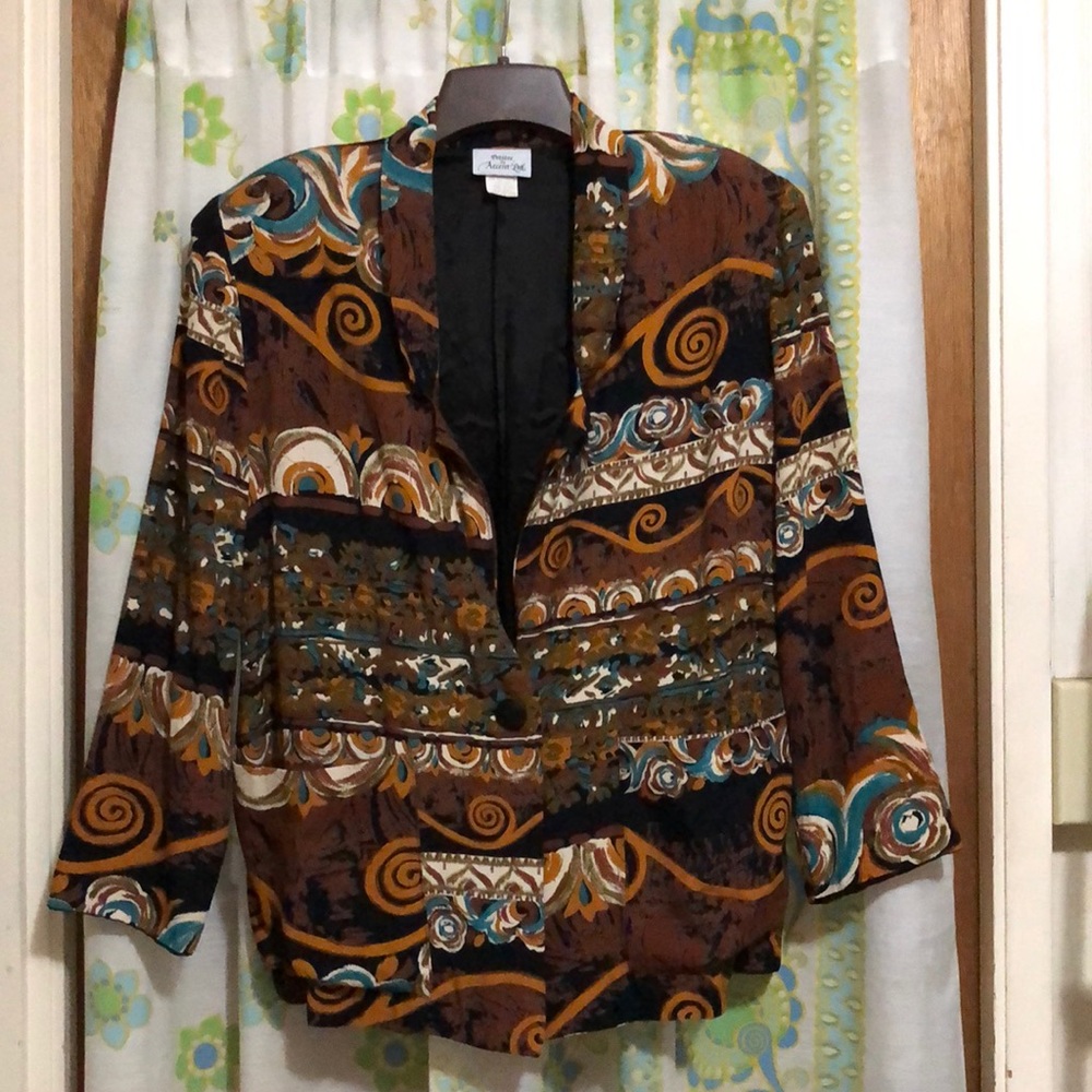 PETITES by ACCENT LTD. Vintage Colorful Blazer Jacket Shoulder Pads Pockets Sz S